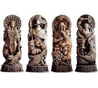 YHHIRCH Norse Gods Statues, Odin/Thors/Loki/Freyja Figurine, Norse Mythology Resin Sculpture, Scandinavian Pantheon Ornament Viking Mythology Ornament Home Decor (4Pcs)