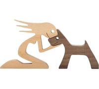 YHHIRCH Wooden Dog Cat Family Statue, Puppy Wooden Carving Ornaments, Ornament Collectible Figurine Arts for Home Office Living Handmade Craft Creative Gifts (F)