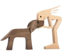 YHHIRCH Wooden Dog Cat Family Statue, Puppy Wooden Carving Ornaments, Ornament Collectible Figurine Arts for Home Office Living Handmade Craft Creative Gifts (B)