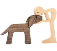 YHHIRCH Wooden Dog Cat Family Statue, Puppy Wooden Carving Ornaments, Ornament Collectible Figurine Arts for Home Office Living Handmade Craft Creative Gifts (C)