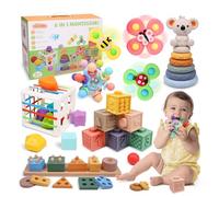 YHHYTOY Montessori Baby Toy 6 in 1 0-6 6-12 Months Baby Teething Toy Soft Stacking Blocks Sorter Sensory Shape Spinners for Toddlers from 1-3