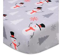 YHITBG Christmas Crib Sheet, Fitted Crib Sheet with Christmas Snowman, Snowflake, Pine Tree, Measuring 52'' x 28'' to fit Standard Crib & Toddler Mattresses, Gray