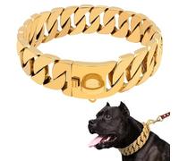 YHJLZNA Dog Chain Collar Walking Metal Chain Collar with Designed Harness Buckle,Cuban Chain Strong Heavy Duty Anti-Chew,Sturdy Stainless Steel Material,Suitable for Medium Si(Size:24in,Color:Gold)