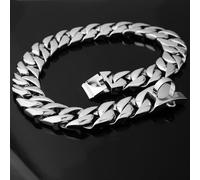 YHJLZNA Dog Chain Collar Walking Metal Chain Collar With Designed Harness Buckle,Cuban Chain Strong Heavy Duty Anti-Chew,Sturdy Stainless Steel Material,Suitable for Medium Siz(Size:16in,Color:Silver)