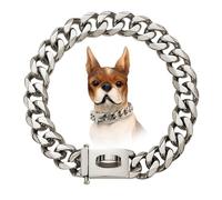 YHJLZNA Gold Dog Chain Collar Walking Metal Chain Collar with Design Secure Buckle,Cuban Link Strong Heavy Duty Chew Proof for Large Dogs(Size:24in,Color:Silver)