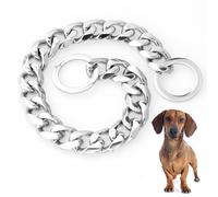 YHJLZNA Stainless Steel Cuban Dog Collar, Chain Dog Collar Walking Chain Cuban Link Dog Collar 15mm Heavy Duty Slip Collar for Medium Sized Dogs(Size:18in,Color:Silver)