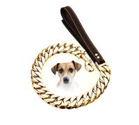 YHJLZNA Strong Gold Dog Chain Leash Stainless Steel 32mm Curb Cuban Link Dog Leash Training Walking with Comfortable Genuine Leather Handle for Large,Medium Small Dogs(Size:50cm)