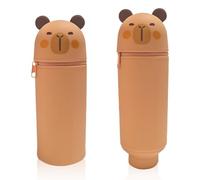 Yhjxly Capybara Silicone Pencil Case, Unisex Pencil Case, Stand Up Pencil Case, Kawaii 2-in-1 Pencil Case, Cartoon Pen Holder, Pencil Bag, School Supplies, for Girls and Boys