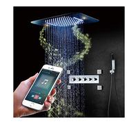 YHJZSM 64 Colors LED Chrome Shower Combo Set Thermostatic Bathroom Shower Faucet with Shower Head, Hand Shower, Body Jets, Remote Control (Touchpad)