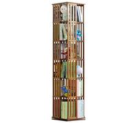 YHKJLYH 360 Degrees Corner Rotating Bamboo Tall Skinny I Shaped Bookshelf for Living Room and Bedroom Modern Room Decor