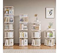 YHKJLYH 360°Transparent Rotating Bookshelf, Large Capacity Storage Rack Tall Book Shelf for Collections/Books/Ornaments, Living Room Bedroom Entrance Storage Cabinet(White Square,3rd floor)