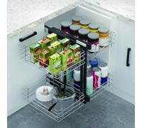 YHKJLYH Blind Corner Cabinet Organizer, Corner Optimizer Swing Left Blind Corner Kitchen Cabinet Pull Out Organizer Soft Close Blind Organizer 2 Tier Swing Tray for Right Handed Open Blind Kitchen C