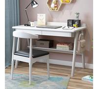YHKJLYH Desk with 2 Drawers and Shelf,Modern Simple Solid Wood Desk Workstation Home Office Desk (39 Inch,White)