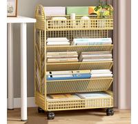 YHKJLYH Double Sided Rolling Bookshelf with Wheels Floor Standing Metal Storage Rack for Compact Desk and Narrow Spaces Gold Finish
