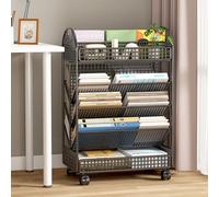 YHKJLYH Double sided Rolling Bookshelf with Wheels for Compact Desk Storage and Floor standing Metal Bookshelf in Black Color Ideal for Narrow Spaces