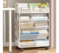 YHKJLYH Double sided Rolling Bookshelf with Wheels for Compact Desk Storage and Organization Floor standing Metal Bookshelf for Narrow Spaces (White)