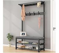 YHKJLYH Exquisite Clothes Rack Coat Rack Shoe Bench, 4 in 1 Shoe Rack for Entryway, 2 Tier Storage Racks and 4 Removable Hooks, Industrial Style Furniture with Steel Frame(Size:60cm,Color:grey)