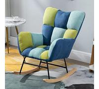 YHKJLYH Fabric Nursery Rocking Chair Rocker Armchair with Solid Wood Legs,Glider Chair Nursery with High Backrest for Living Room,Comfy Uplostered Accent Chair for Bedroom (Color : Blue-2)