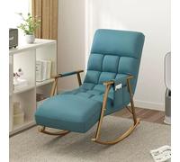 YHKJLYH Modern Tech Cloth Bedroom Rocking Chair With Side Pockets,Comfortable Living Room Armrests Chair,Breathable Patio Lounge Chair,Backrest Are Height-Adjustabl,Deep Sea Blue+Gold Legs,One S