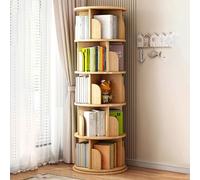YHKJLYH Rotating Bookshelf 5 Tier 360 Display Wood Bookcase - Multi-functional Floor Standing Storage Rack for Books, Magazines & DVDs - Ideal for Adults &