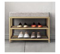 YHKJLYH Shoe Cabinet Tufted Upholstered Entryway Shoe Bench with Cushion - Metal Shoe Rack 2 Tier Organizer for Bedroom