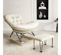 YHKJLYH Tech Cloth Rocking Chair Lounge Leisure Chair Sofa Chairs for Bedroom Office Sitting Room(Offwhite,With footstool)