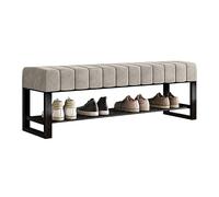 YHKJLYH Upholstered Entryway Shoe Bench with Storage, Boucle Bench for Bedroom End of Bed, 2 Tier Black Metal Shoe Rack for Closet Hallway Doorway Living Room Mudroom