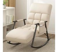 YHKJLYH Upholstered Rocking Chair,Modern Relax Leisure Chair with Side Pocket,Rocker Chair with Adjustable Backrest, Lounge Armchair, Bearing Capacity 150KG, for Bedroom, Living Room (Color : White,