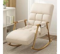 YHKJLYH Upholstered Rocking Chair,Modern Relax Leisure Chair with Side Pocket,Rocker Chair with Adjustable Backrest, Lounge Armchair, Bearing Capacity 150KG, for Bedroom, Living Room (Color : White,