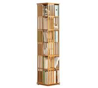 YHKJLYH Wooden Bookcase, 360° Rotating Bookshelf, Floor Storage Bookshelf with 5/6 Tier High Density Bookshelf Floor Standing Shelves for Small Spaces,WoodColor-6Tier