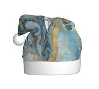 YHLKLWKSZC Azurite Teal And Foil Gold Oil Marble Printed Christmas Hat Santa Hat For Adults Unisex Holiday Christmas Cap
