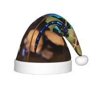 YHLKLWKSZC Black And Blue Dragonfly Printed Christmas Hat Santa Hat Holiday Christmas Cap Soft And Comfortable 1pc