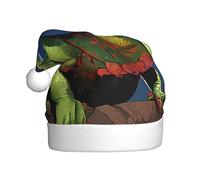 YHLKLWKSZC Cute Chameleon Listen Music Printed Christmas Hat Santa Hat For Adults Unisex Holiday Christmas Cap