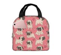YHLKLWKSZC Funny Cartoon Pug Puppy Dog Lunch Bag,Reusable Insulated Lunch Tote For Women Men,Leakproof Cute Lunch Cooler With High Capacity For Work,Picnic,Camping