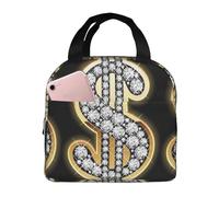YHLKLWKSZC Gold Dollar Sign Lunch Bag,Reusable Insulated Lunch Tote For Women Men,Leakproof Cute Lunch Cooler With High Capacity For Work,Picnic,Camping