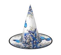 YHLKLWKSZC Halloween Small Witch Hats For Women - Lightweight Foldable Blue Butterflies White Flowers Print Witches Hats For Boys Girls Halloween Hat Cosplay Party Decorations