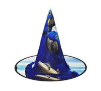 YHLKLWKSZC Halloween Small Witch Hats For Women - Lightweight Foldable Blue Parrot Hugging Print Witches Hats For Boys Girls Halloween Hat Cosplay Party Decorations