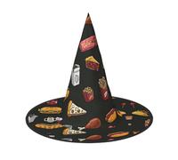 YHLKLWKSZC Halloween Small Witch Hats For Women - Lightweight Foldable Chicken Leg Burger Drink Print Witches Hats For Boys Girls Halloween Hat Cosplay Party Decorations
