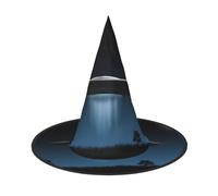YHLKLWKSZC Halloween Small Witch Hats For Women - Lightweight Foldable Flying Saucer At Night Print Witches Hats For Boys Girls Halloween Hat Cosplay Party Decorations
