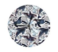 YHLKLWKSZC Killer Whale Clock Number Round Wall Clocks Battery Operated 10 Inch Silent Non-Ticking Design Clock for Bathroom Bedroom Living Room Kitchen, Office