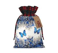 YHLKLWKSZC Small Gift Bags With Drawstring,Blue Butterflies White Flowers Burlap Sacks For Wrapping Back To School Favors, Soap, Jewelry, For Birthday, Wedding Parties Or Celebrating Christmas