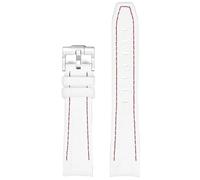 YHMOO 20MM Weave Grain Rubber Strap for Omega X Swatch Joint MoonSwatch 20mm Men Women Curved End Diving Silicone Watch Band for Rolex Seamaster 300, white &red stitches, 20mm