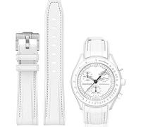 YHMOO 20MM Weave Grain Rubber Strap for Omega X Swatch Joint MoonSwatch 20mm Men Women Curved End Diving Silicone Watch Band for Rolex Seamaster 300, white &black stitches, 20mm