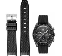 YHMOO 20MM Weave Grain Rubber Strap for Omega X Swatch Joint MoonSwatch 20mm Men Women Curved End Diving Silicone Watch Band for Rolex Seamaster 300, Black &black stitches, 20mm