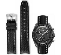 YHMOO 20MM Weave Grain Rubber Strap for Omega X Swatch Joint MoonSwatch 20mm Men Women Curved End Diving Silicone Watch Band for Rolex Seamaster 300 (black &white stitches)
