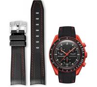 YHMOO 20MM Weave Grain Rubber Strap for Omega X Swatch Joint MoonSwatch 20mm Men Women Curved End Diving Silicone Watch Band for Rolex Seamaster 300, black &red stitches, 20mm