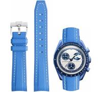 YHMOO 20MM Weave Grain Rubber Strap for Omega X Swatch Joint MoonSwatch 20mm Men Women Curved End Diving Silicone Watch Band for Rolex Seamaster 300 (sky blue &white stitches)