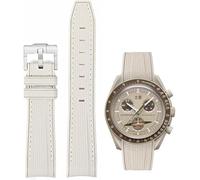 YHMOO 20MM Weave Grain Rubber Strap for Omega X Swatch Joint MoonSwatch 20mm Men Women Curved End Diving Silicone Watch Band for Rolex Seamaster 300, beige&white stitches, 20mm