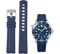 YHMOO Watch Strap 20mm Rubber Curved Solid End Tapered Watch Band, Compatible with Omega Seamaster New 300 Diving Watchbands Replacement (BLUE)