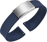 Yhmoo Weave Pattern CTS FKM Rubber Watch Strap, Cut to Size Quick Release Fluororubber Watch Band Soft Replacement Watchband with Silver Milled Clasp for Men Women 20mm 22mm (BLUE, 20MM)